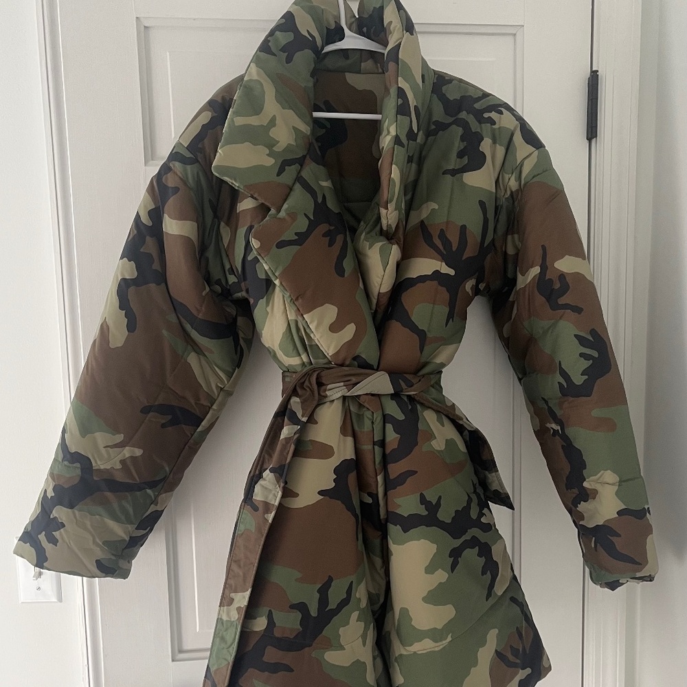 Norma Kamali Camo Sleeping Bag Coat to the Knee